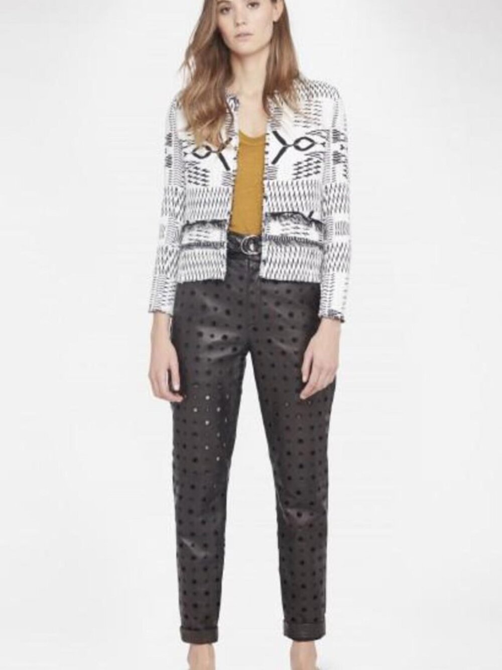 IRO Kerr Open-front Fringe Kerr Ikat Jacket White Black Small